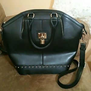 Black leather handbag
